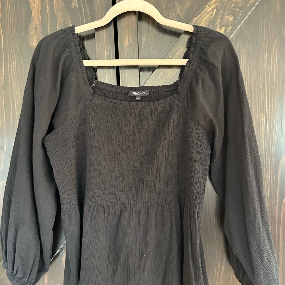 Madewell Smocked Black Lucie Blouse size 8
